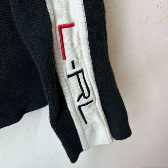 LAUREN RALPH LAUREN ACTIVE WOMANS JACKET LARGE BLACK WHITE PATCH L-RL TRACK ZIP - Picture 2 of 12